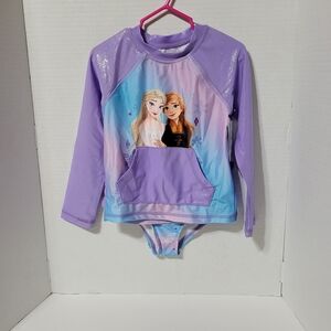 Disney Frozen Elsa & Anna Girls 2PC Swimsuit Set Rash Guard UPF 50+ 4T NWT